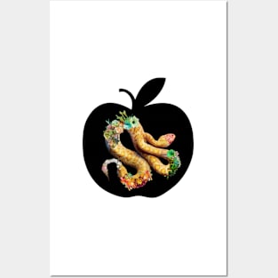 Yellow snake in black apple Posters and Art